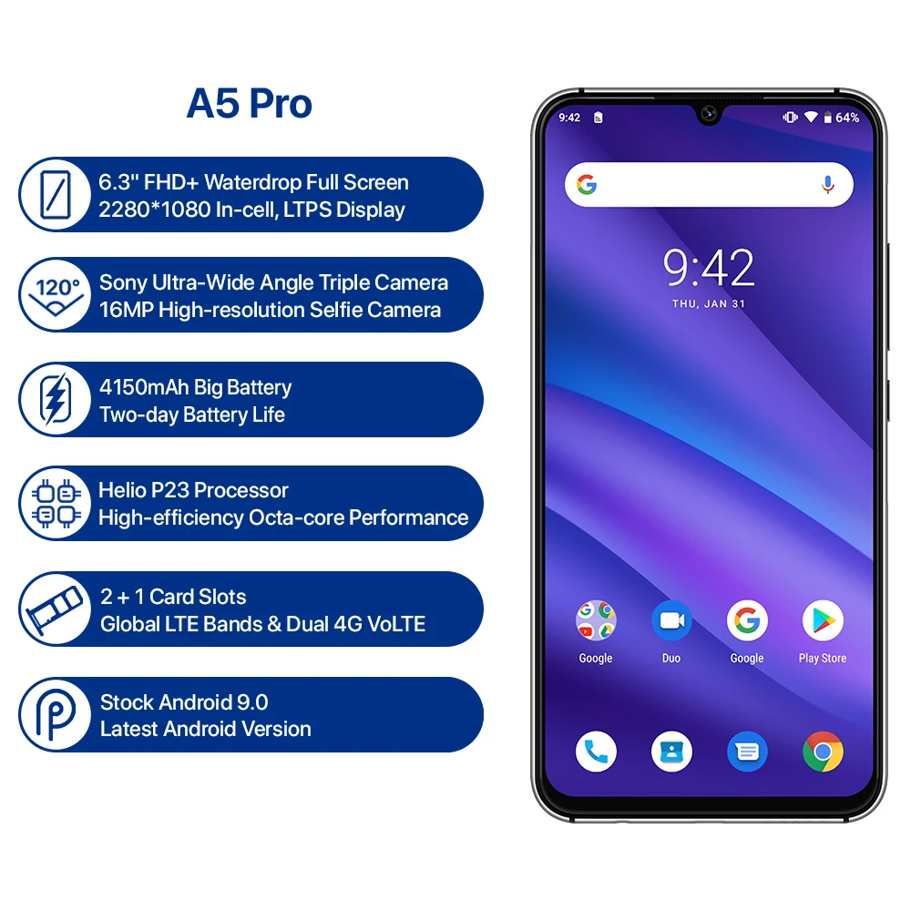 【UMIDIGI】UMIDIGI A5 PRO (32GB) blue UMIDIGI A5 Pro - 32GB - Blue (GSM Unlocked) Dual SIM